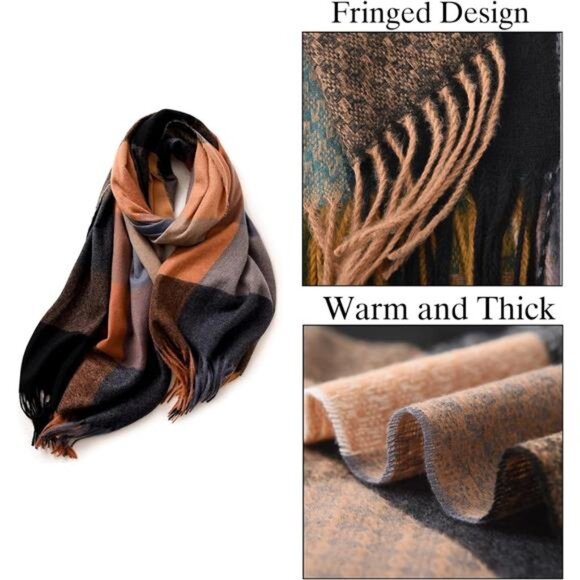 Women's Faux Cashmere Plaid Scarf - Ultra Soft, Warm Winter Wrap with Classic - Picture 3 of 8